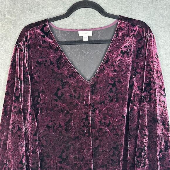 J Jill Top Womens Extra Large Purple Paisley Velvet V Neck Festive Party Holiday - Picture 2 of 11